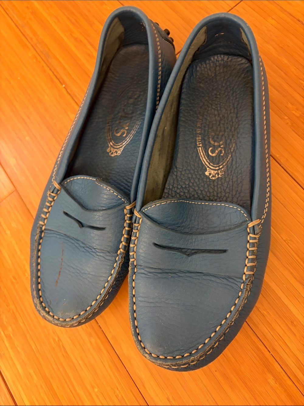 Tods  Blue Leather Penny Loafers